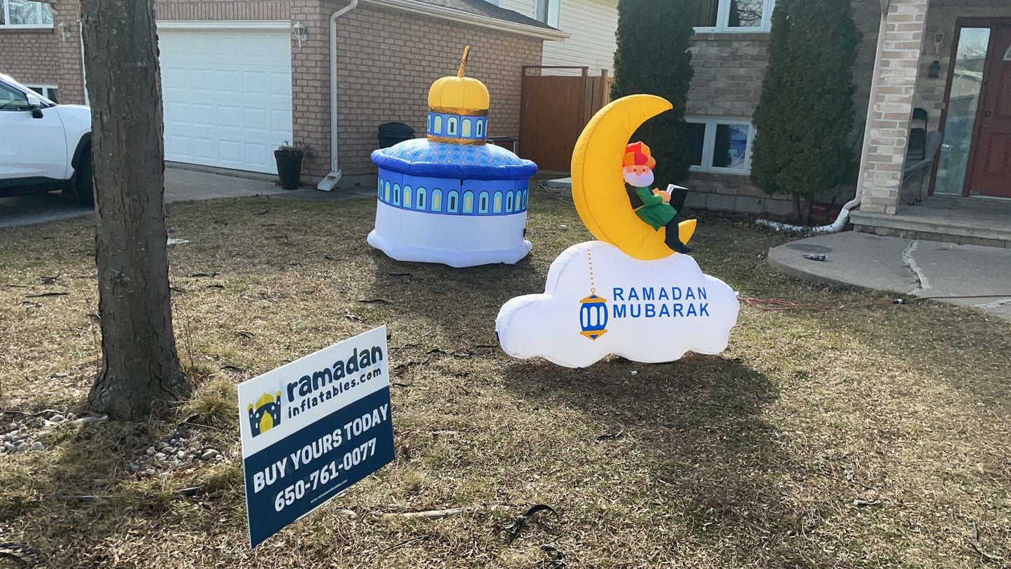 5FT Ramadan Inflatable - Man Reading Quran on Crescent Moon