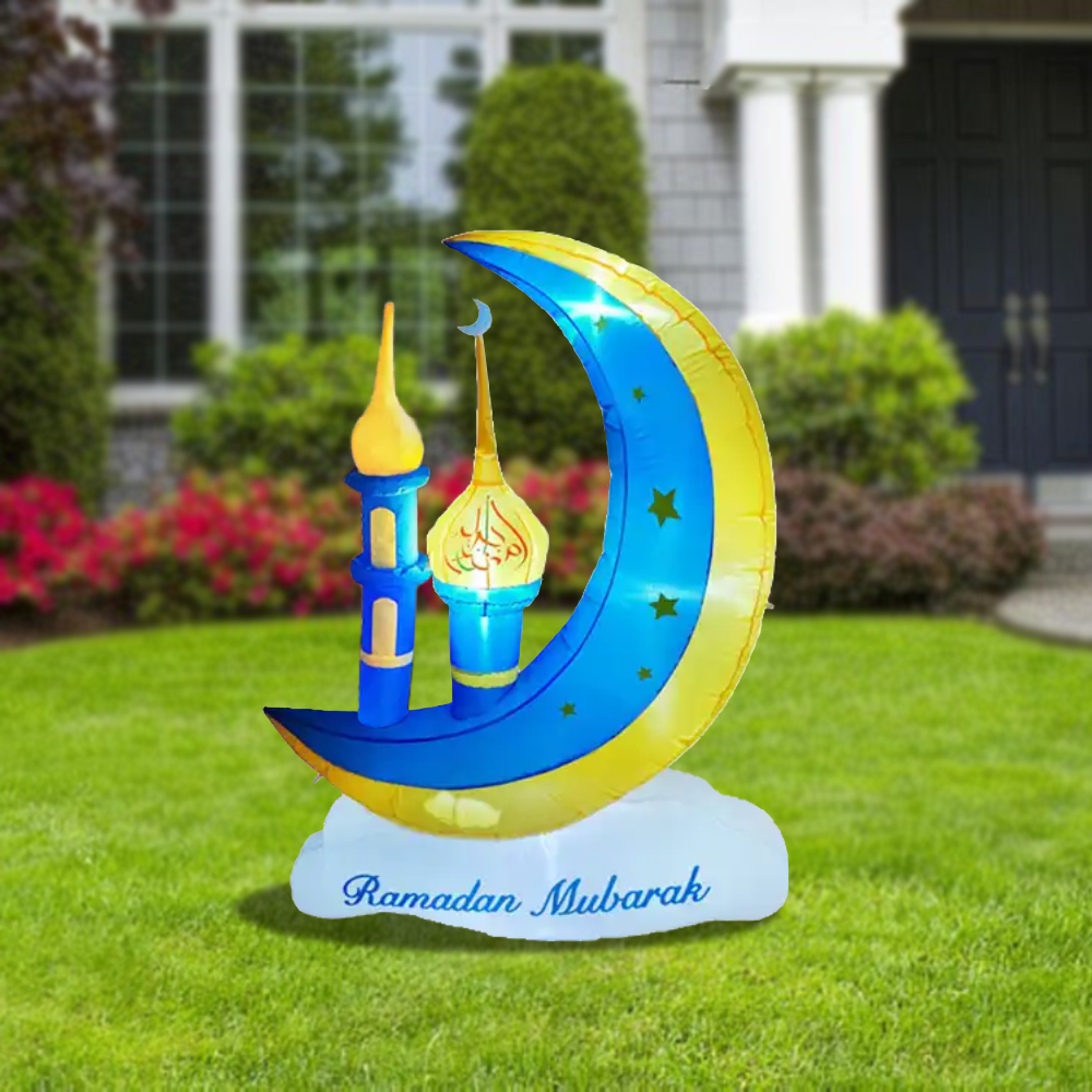 5FT Ramadan Inflatable - Blue Crescent Moon with Minaret