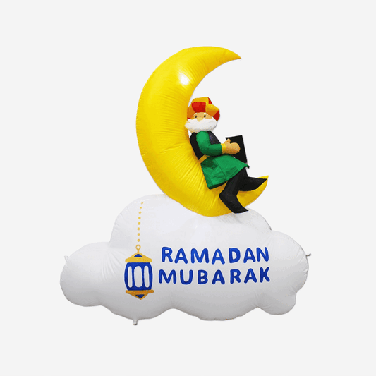 5FT Ramadan Inflatable - Man Reading Quran on Crescent Moon