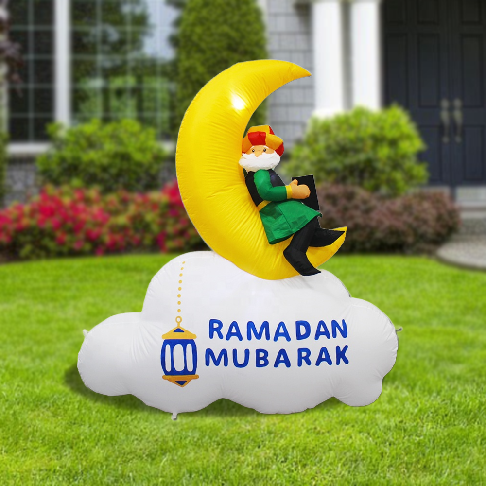 5FT Ramadan Inflatable - Man Reading Quran on Crescent Moon