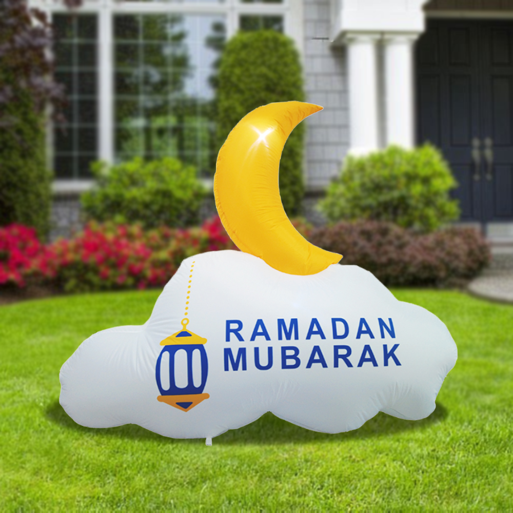 5FT Ramadan Inflatable - Reversible Crescent Moon on Cloud with Lantern