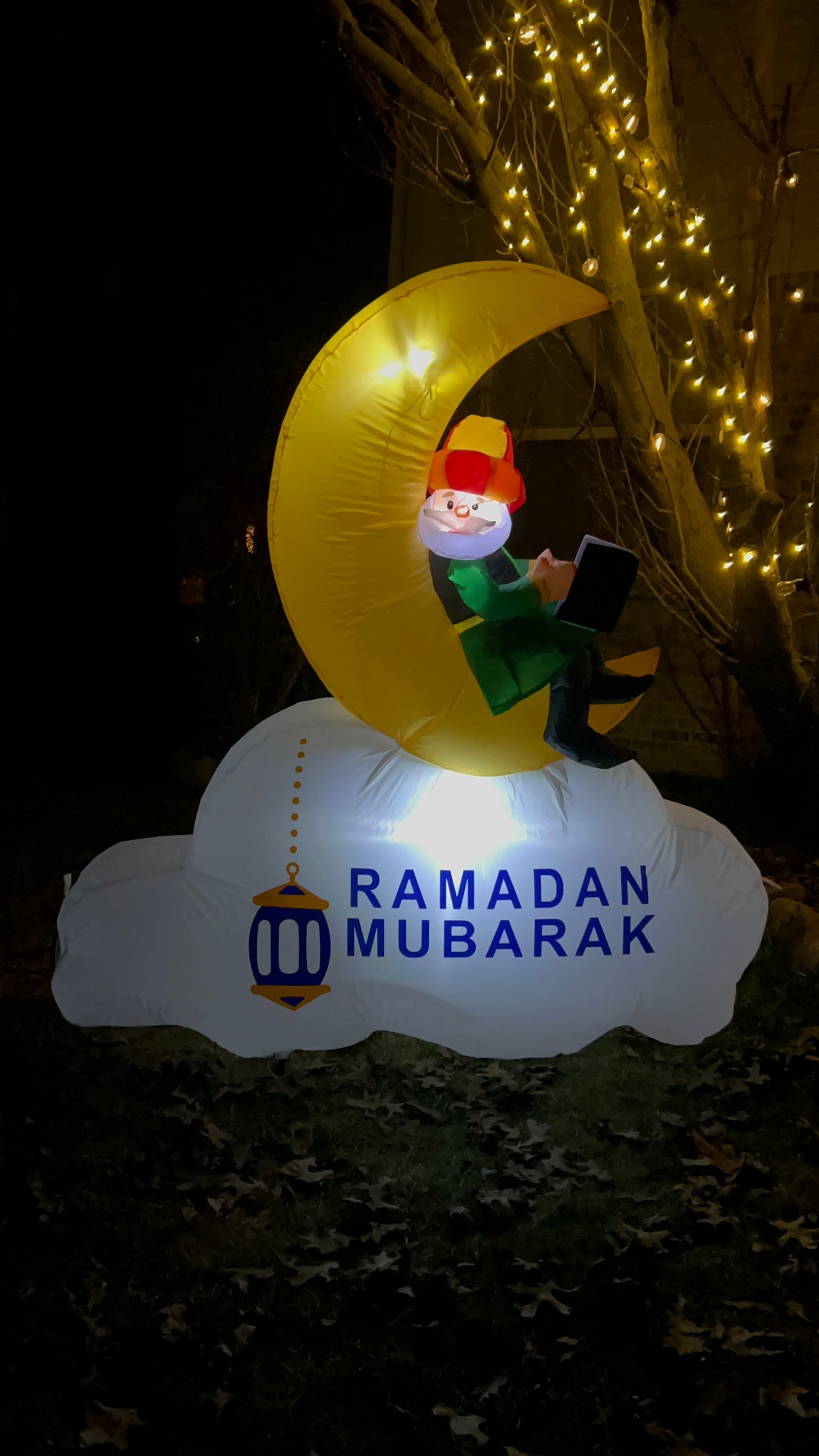 5FT Ramadan Inflatable - Man Reading Quran on Crescent Moon