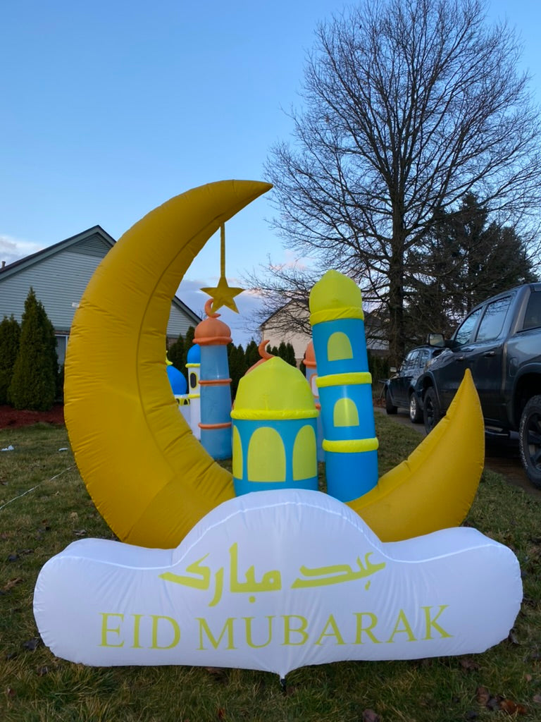 6FT Ramadan Inflatable - Yellow Crescent Moon with Double Minarets