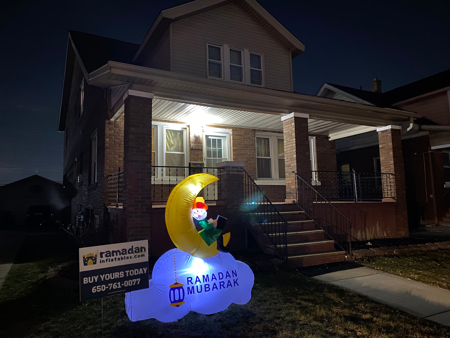 5FT Ramadan Inflatable - Man Reading Quran on Crescent Moon