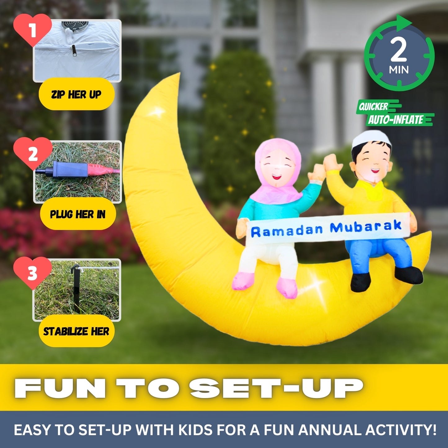 5FT Ramadan Inflatable - Kids on Crescent Moon