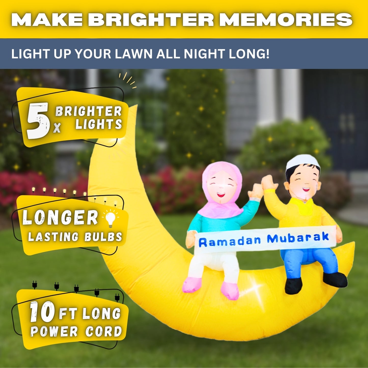 5FT Ramadan Inflatable - Kids on Crescent Moon