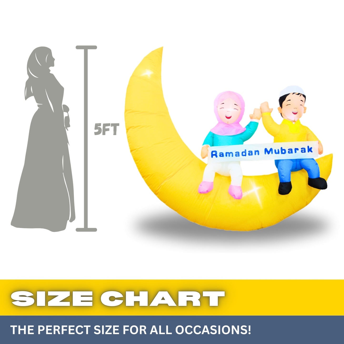 5FT Ramadan Inflatable - Kids on Crescent Moon