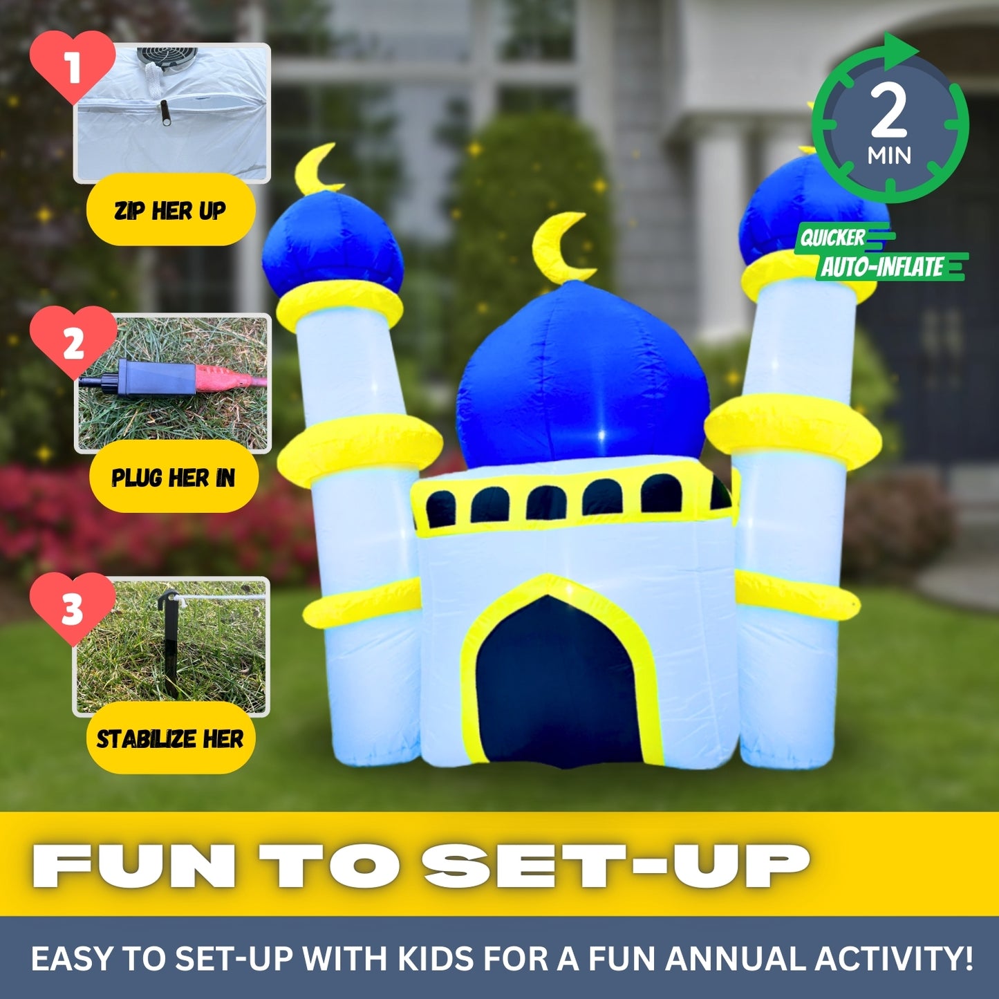 6FT Ramadan Inflatable - Blue and Yellow Mosque