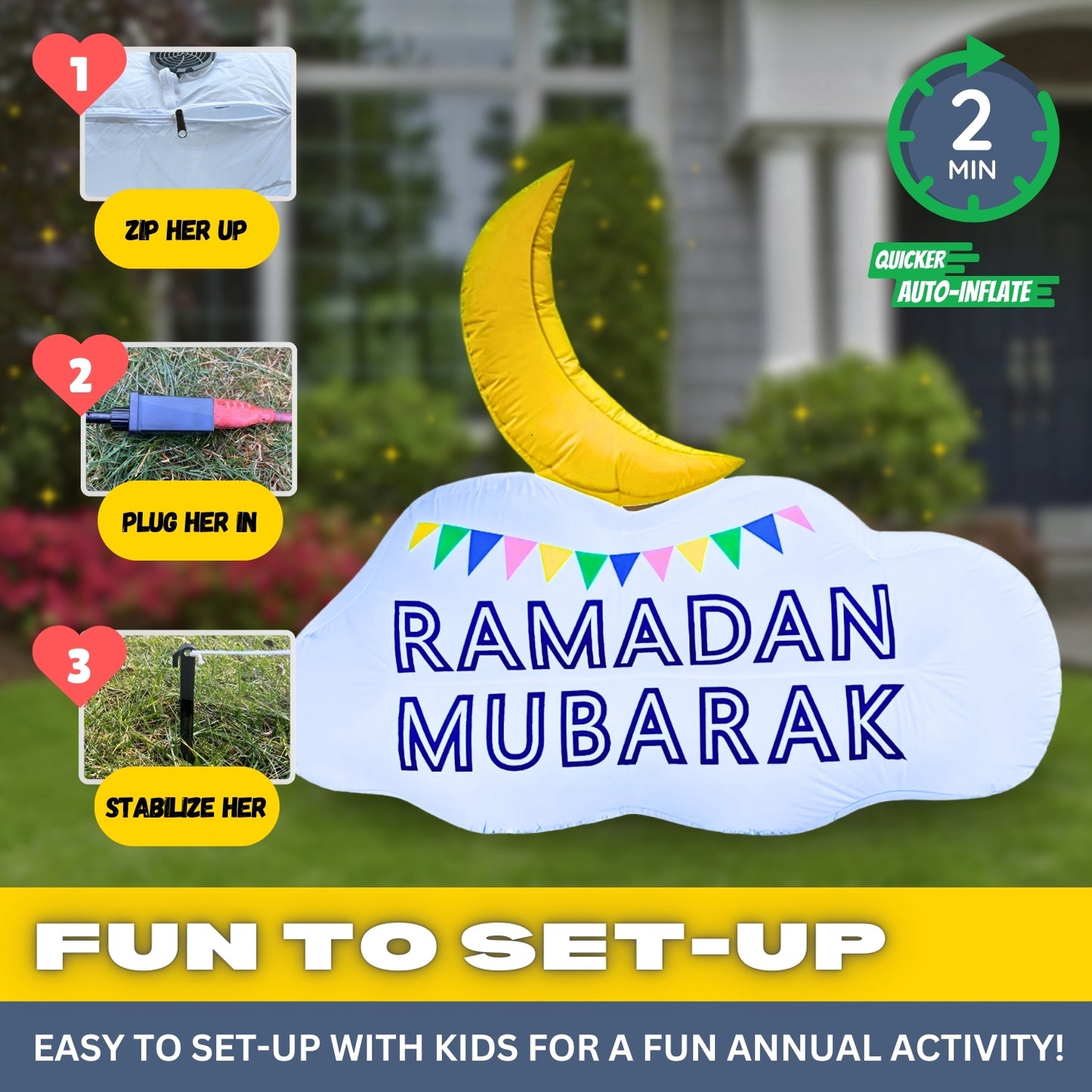 6FT Ramadan Inflatable - Reversible Crescent Moon on Cloud