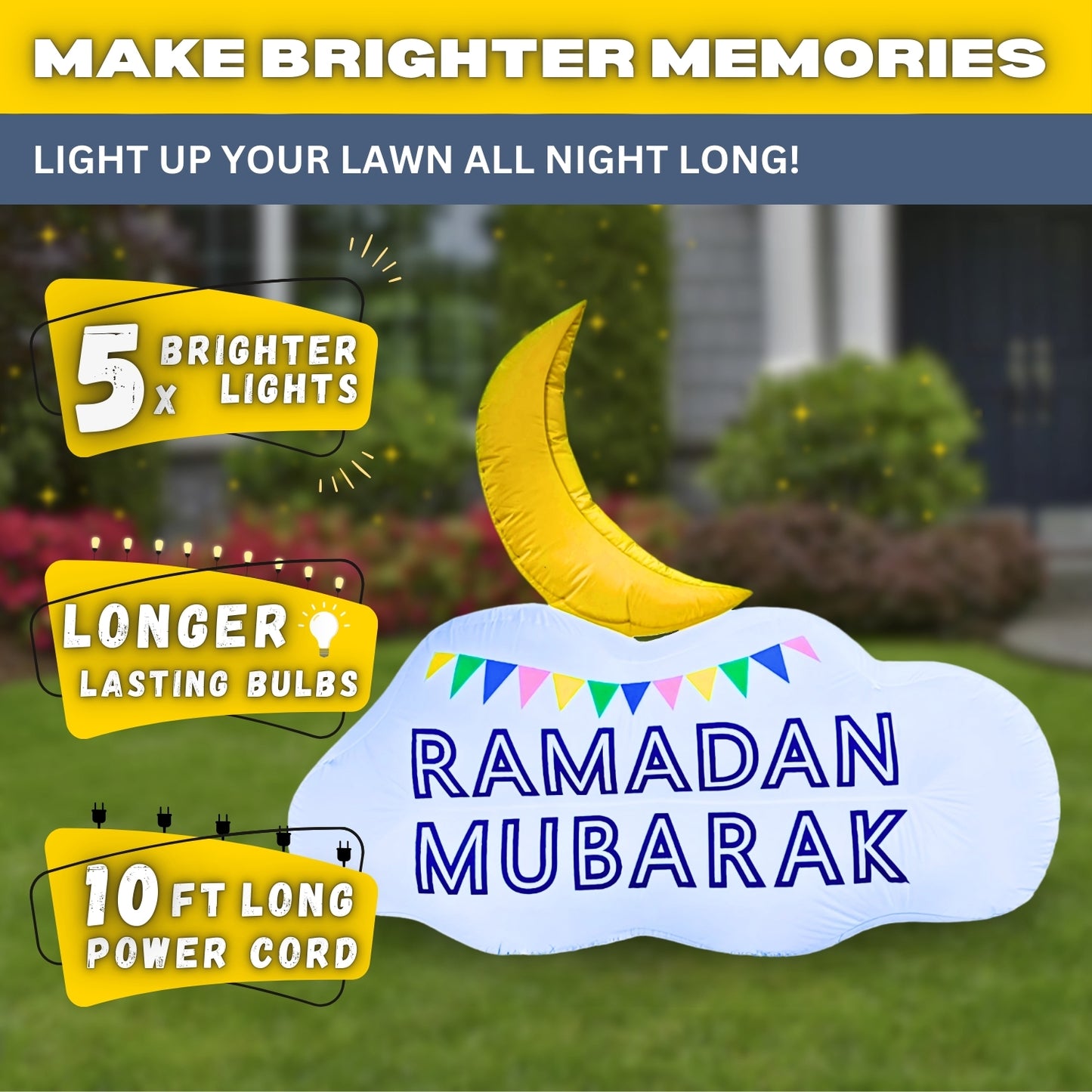 6FT Ramadan Inflatable - Reversible Crescent Moon on Cloud