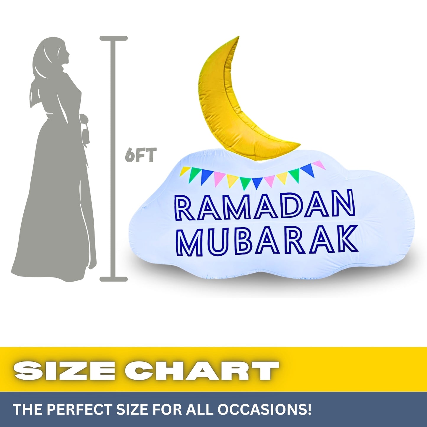 6FT Ramadan Inflatable - Reversible Crescent Moon on Cloud