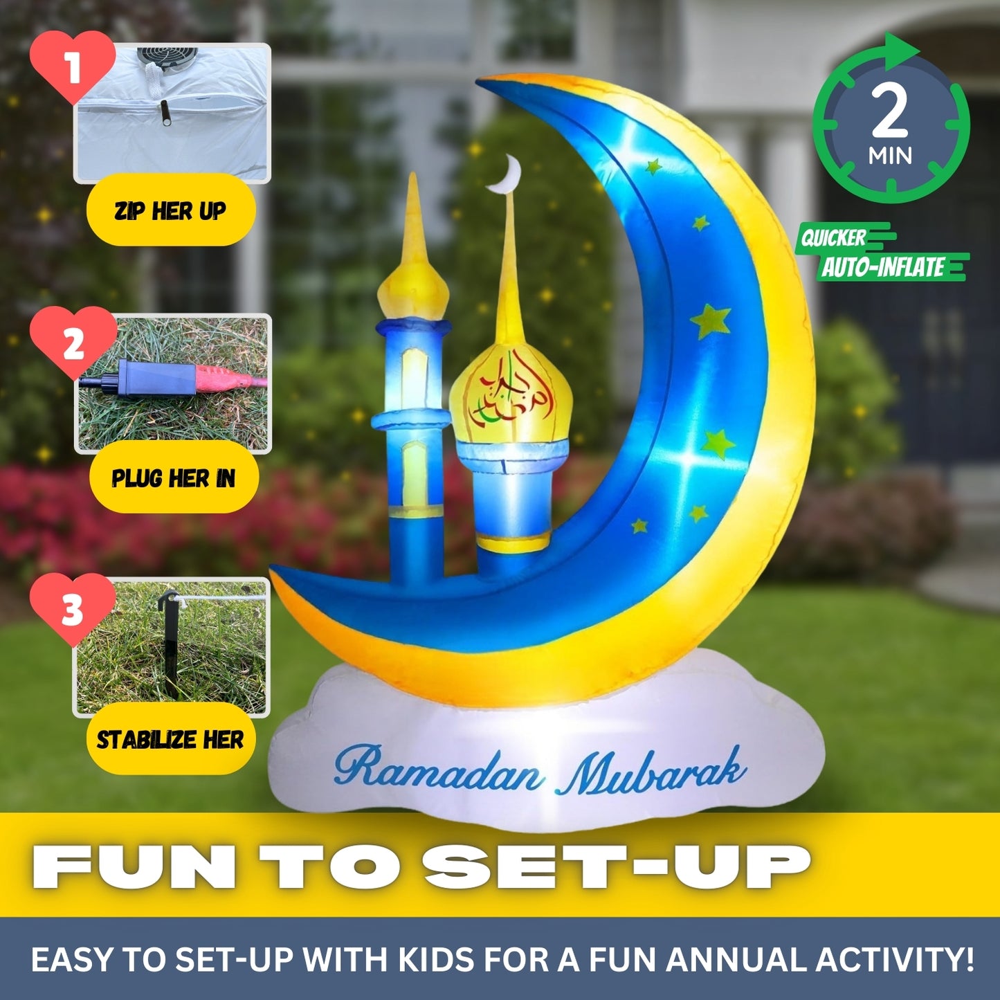 5FT Ramadan Inflatable - Blue Crescent Moon with Minaret