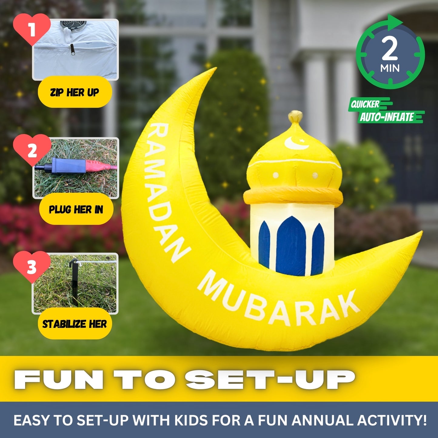 5FT Ramadan Inflatable - Yellow Crescent Moon with Minaret