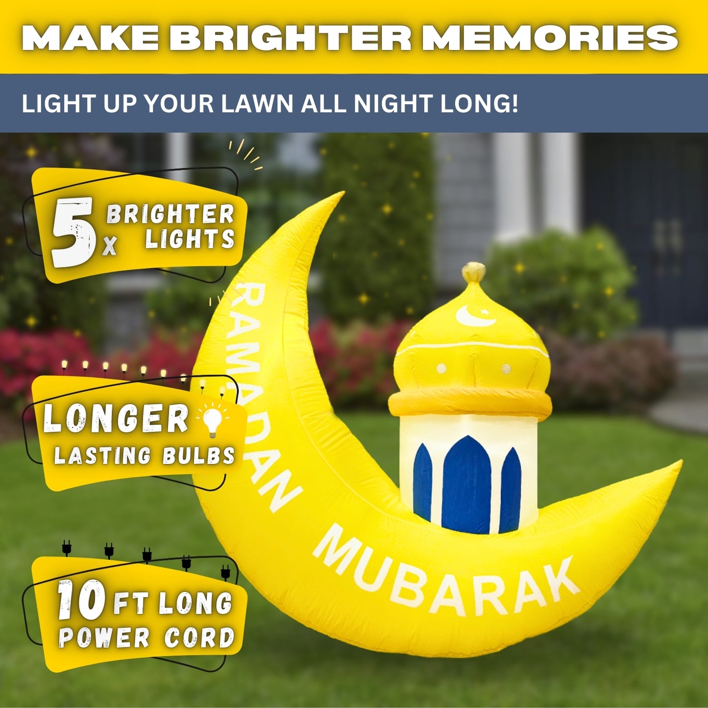 5FT Ramadan Inflatable - Yellow Crescent Moon with Minaret