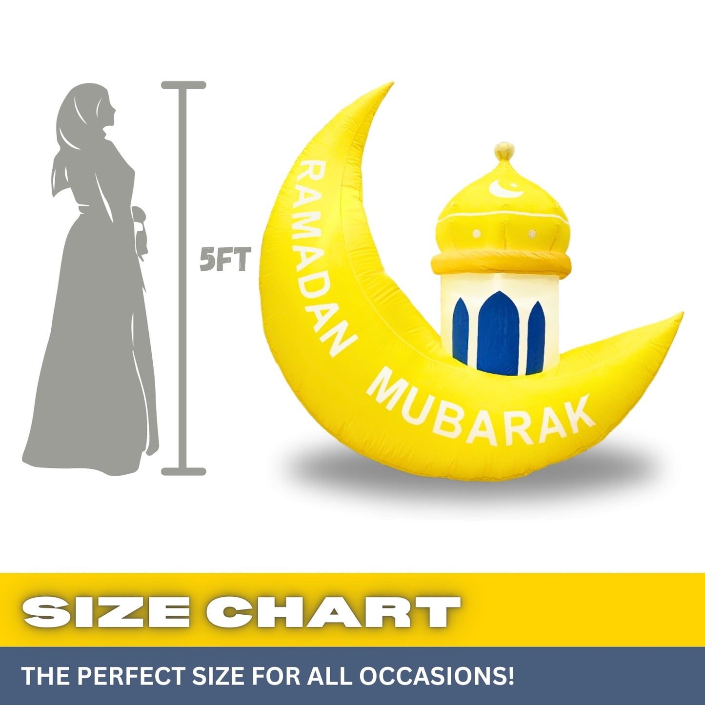 5FT Ramadan Inflatable - Yellow Crescent Moon with Minaret