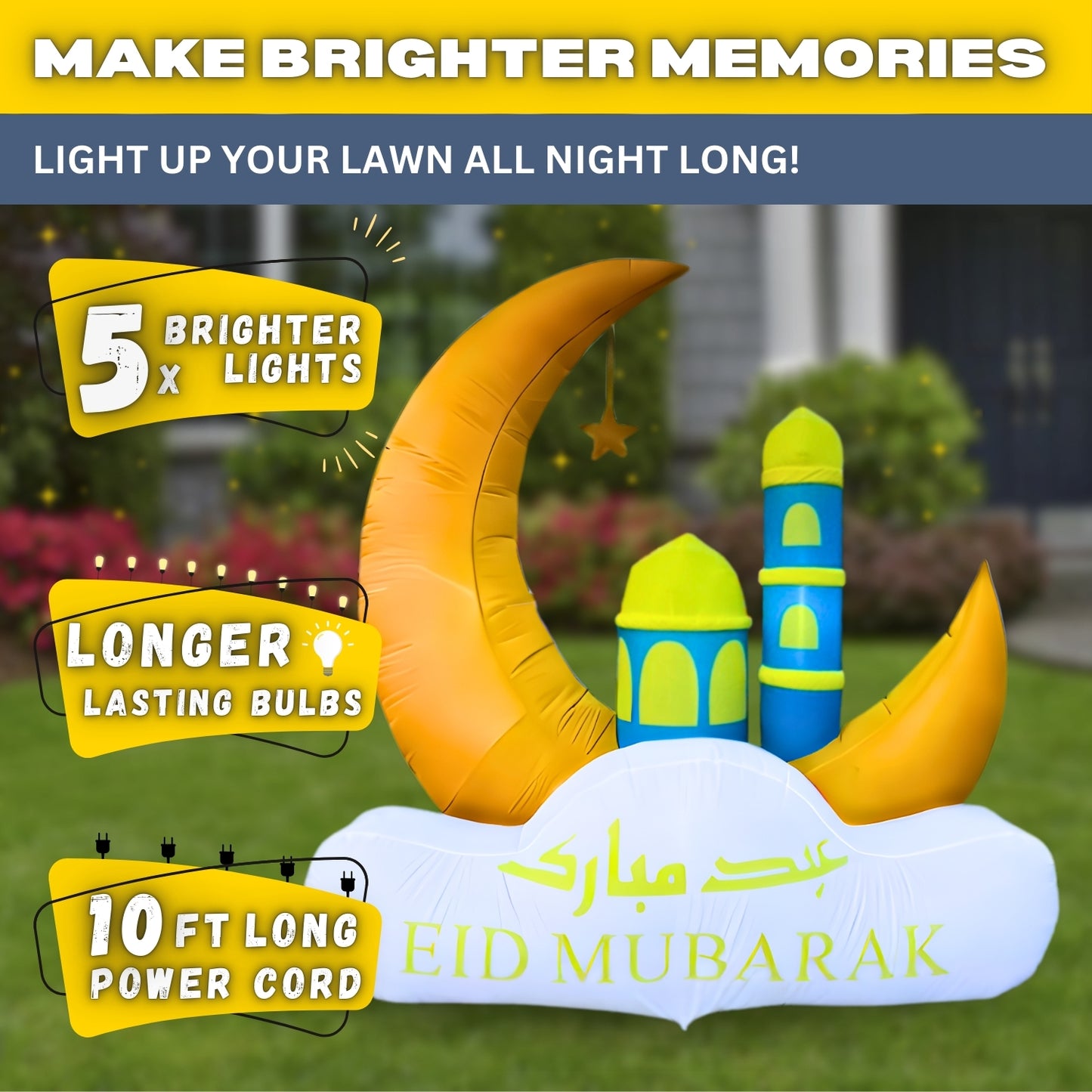 6FT Ramadan Inflatable - Yellow Crescent Moon with Double Minarets