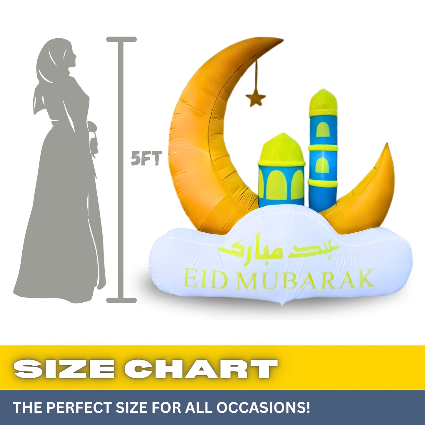 6FT Ramadan Inflatable - Yellow Crescent Moon with Double Minarets