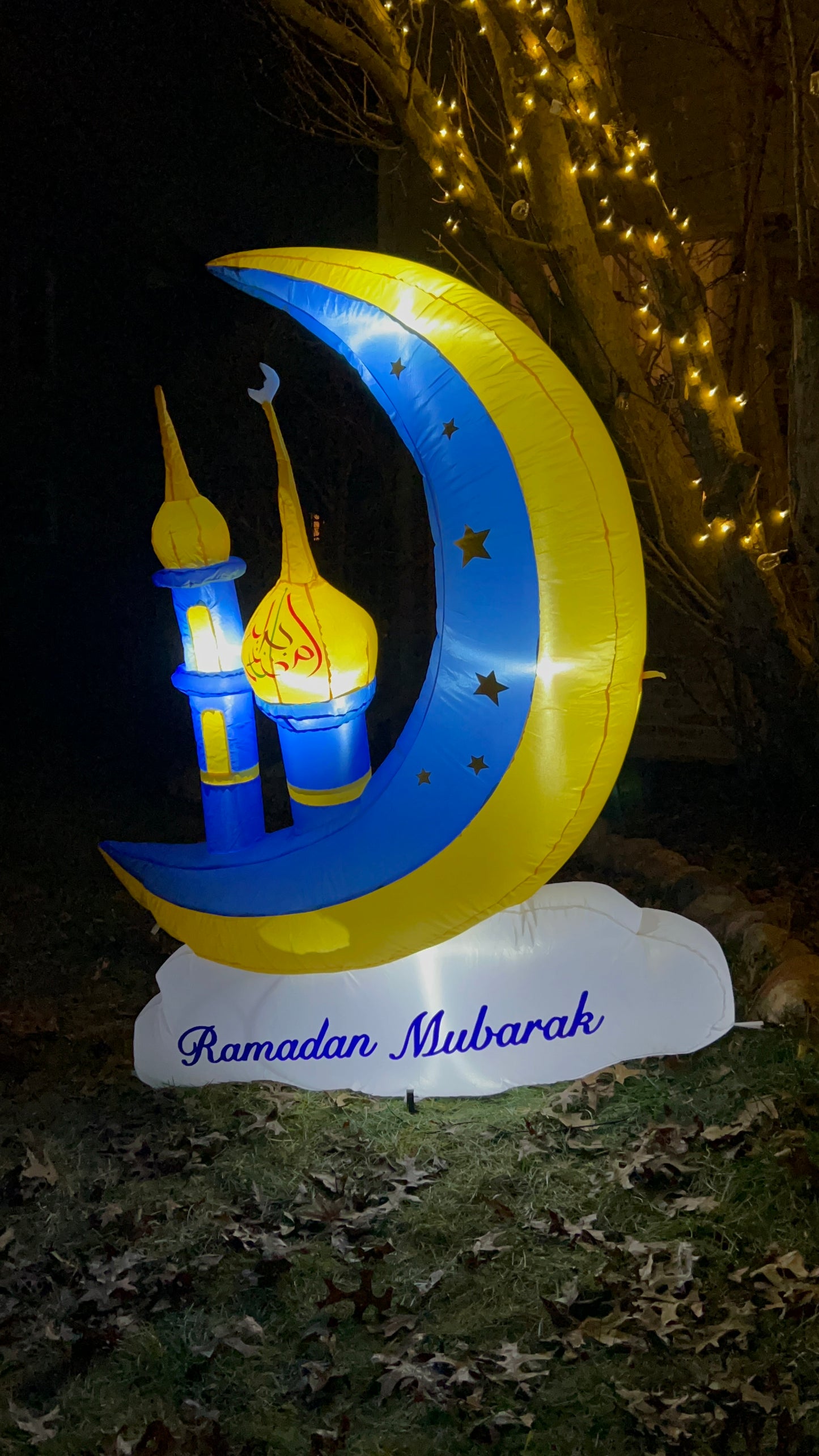 5FT Ramadan Inflatable - Blue Crescent Moon with Minaret