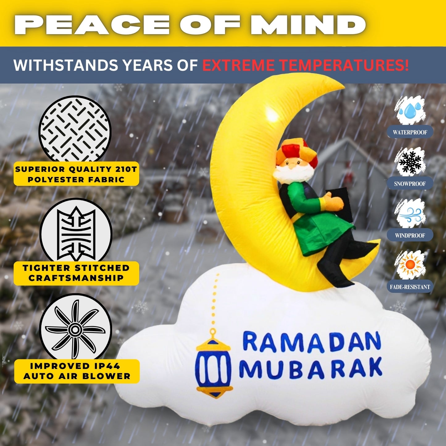 5FT Ramadan Inflatable - Man Reading Quran on Crescent Moon