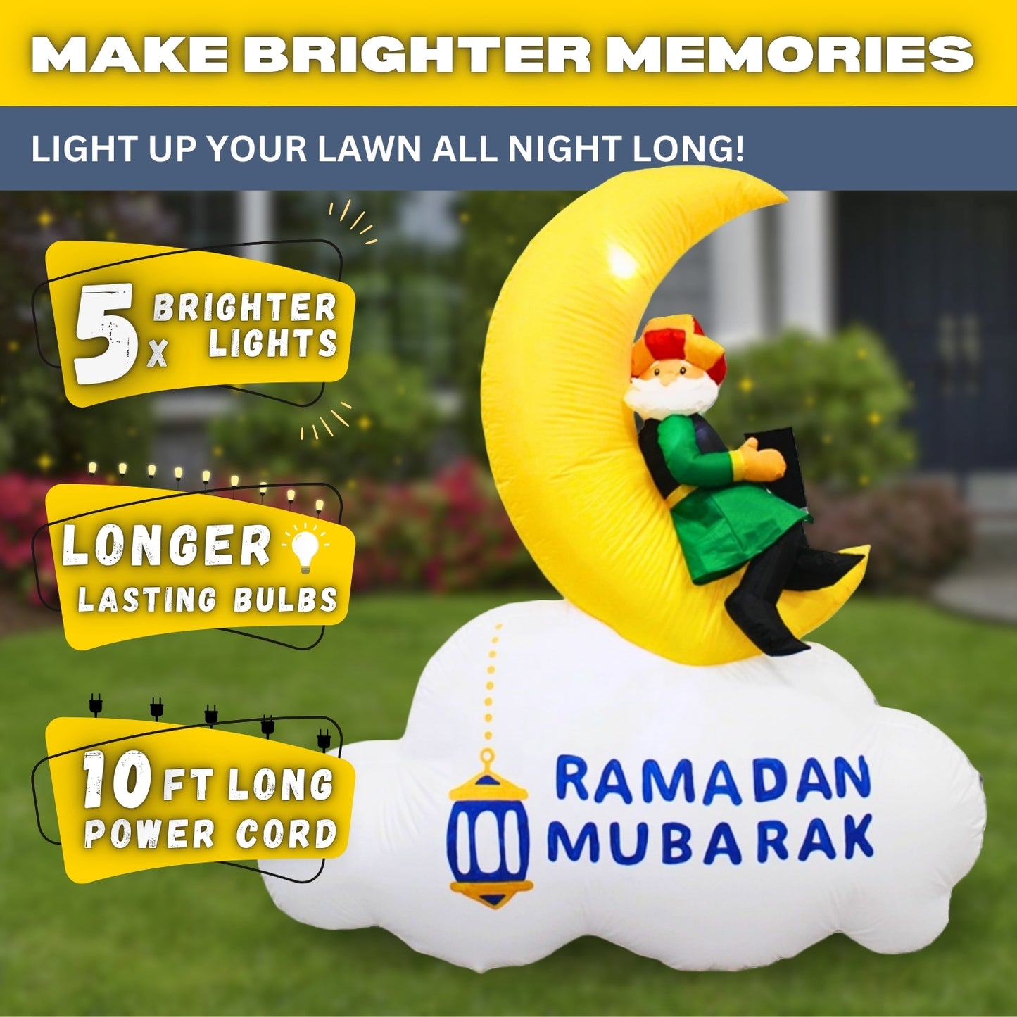 5FT Ramadan Inflatable - Man Reading Quran on Crescent Moon